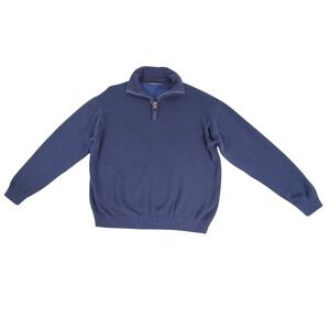 Northern Isles Quarter‎ Zip Sweater Large Blue 100% Cotton Ribbed Knit Mock Neck